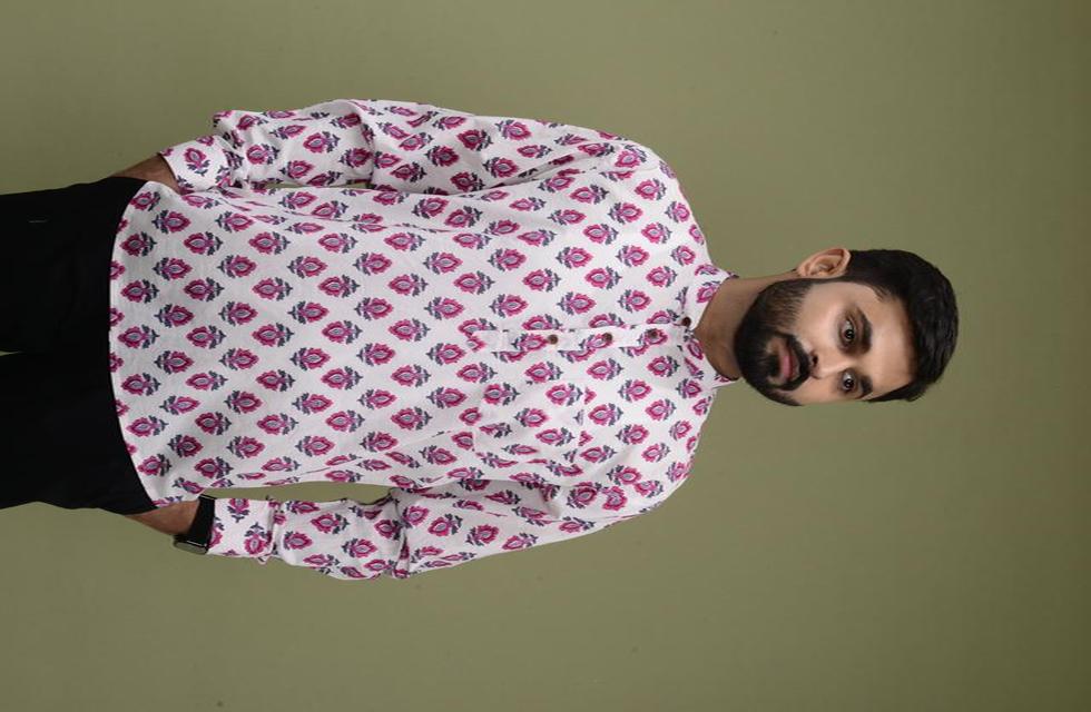 Jaipuri Printed Short Kurta In Off White Colour