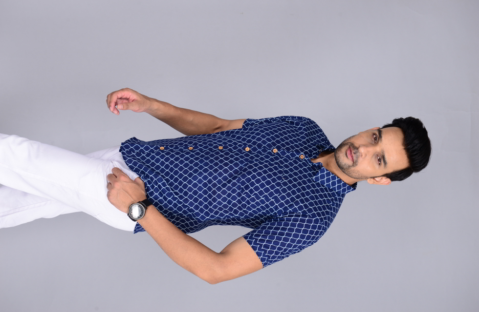 Jaipuri Printed Shirt In Navy Blue