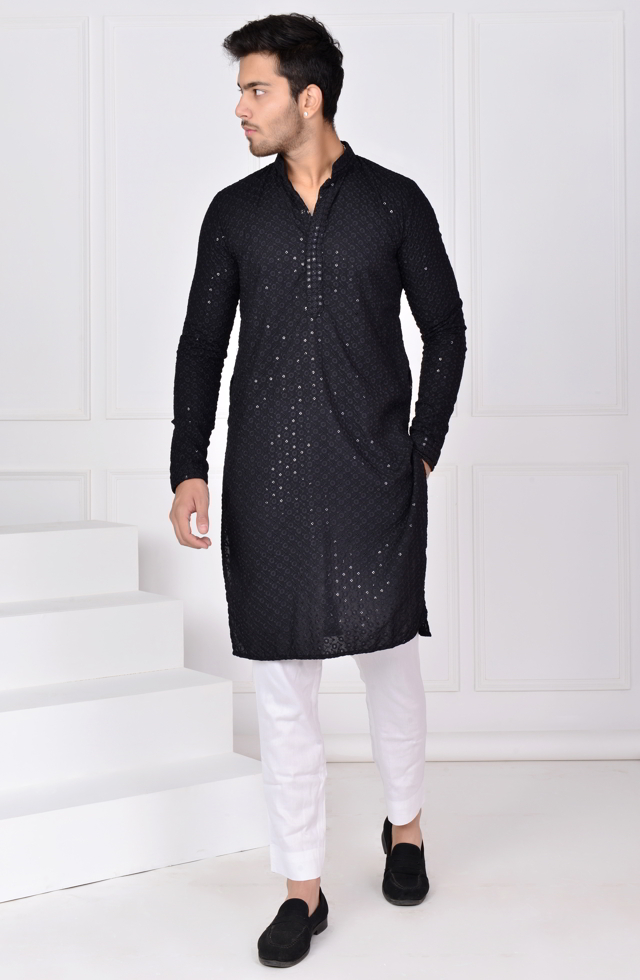 Cliquish Men Kurta In Black