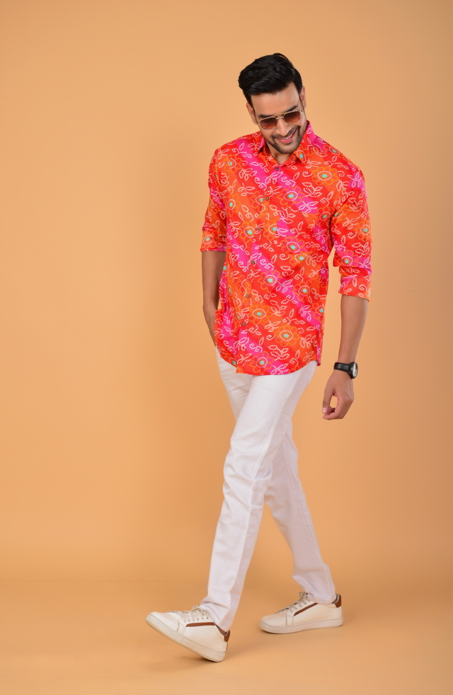 Red Bandhej Printed Jaipuri Shirt