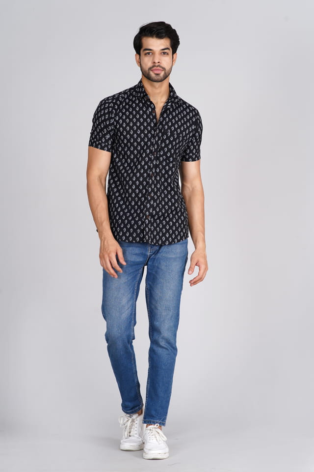 Stylish Black Printed Jaipuri Shirt