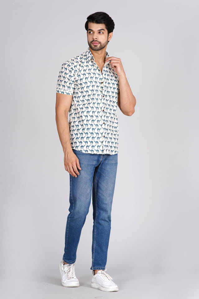 Cream camel print jaipuri shirt