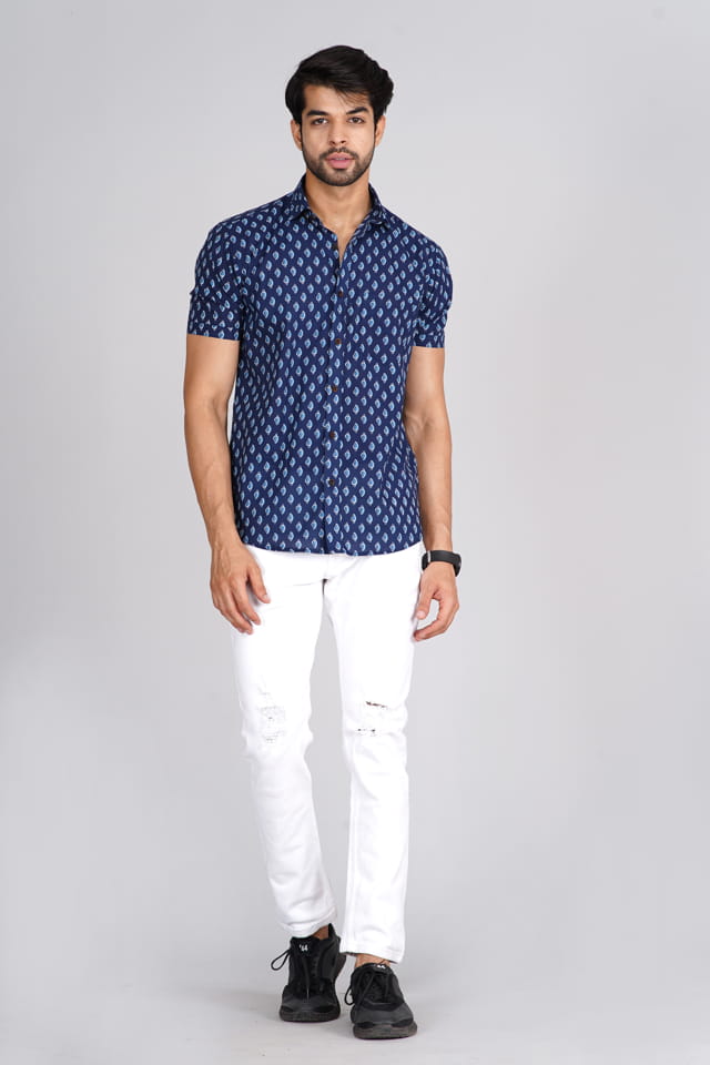 Navy Blue printed jaipuri shirt