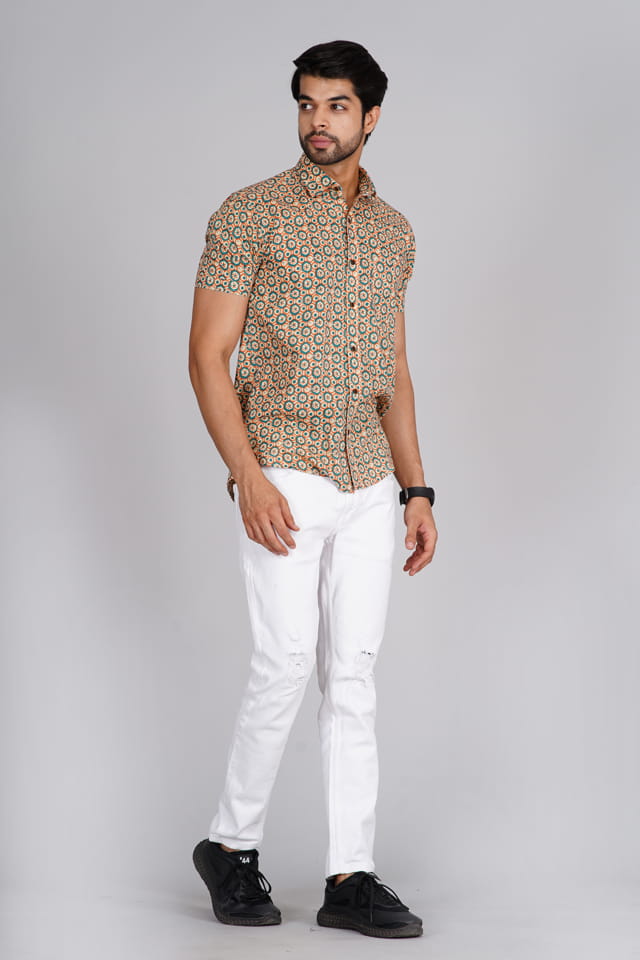 Orange printed jaipuri shirt