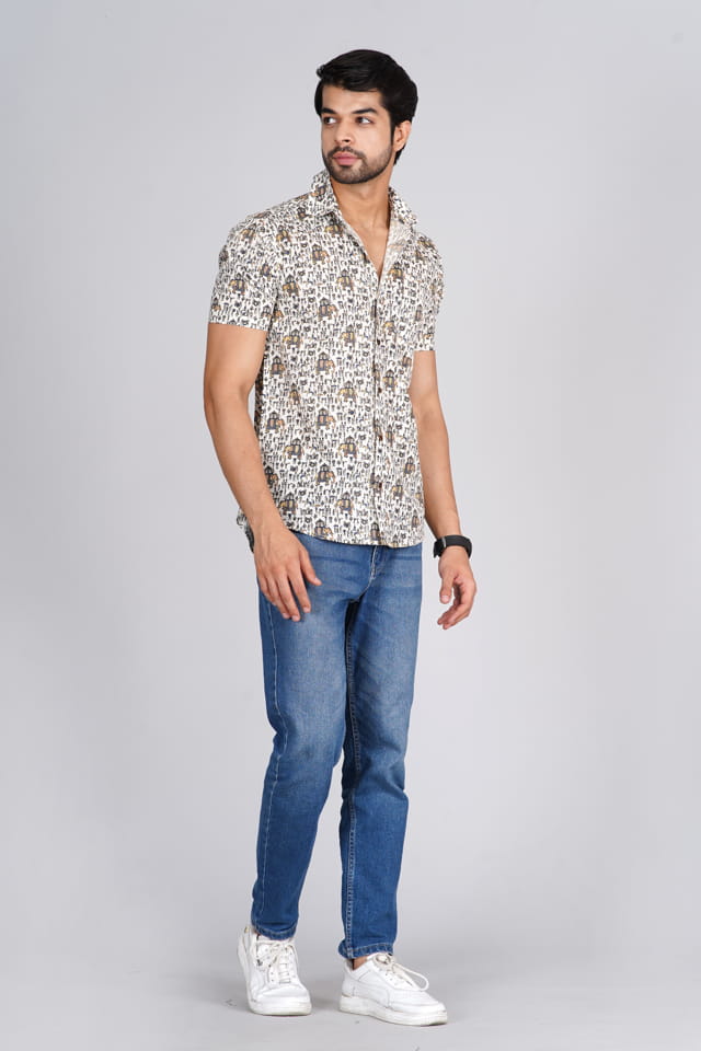 Off white warli printed jaipuri shirt