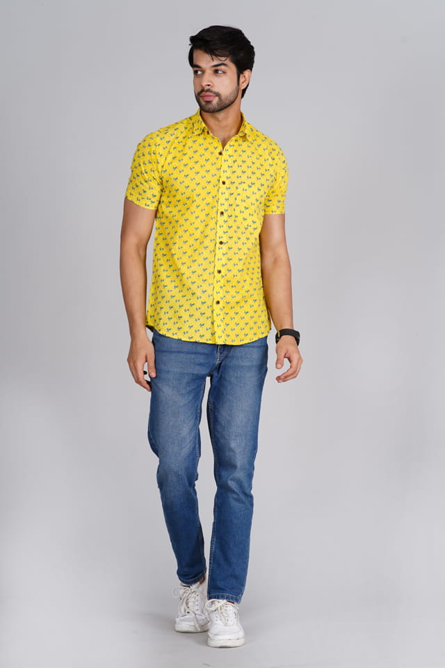 Yellow printed jaipuri shirt