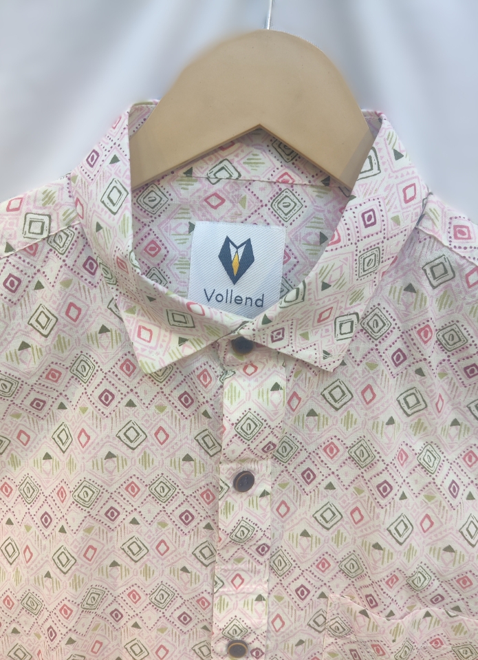 Printed Full Sleeves Jaipuri Shirt in Pink