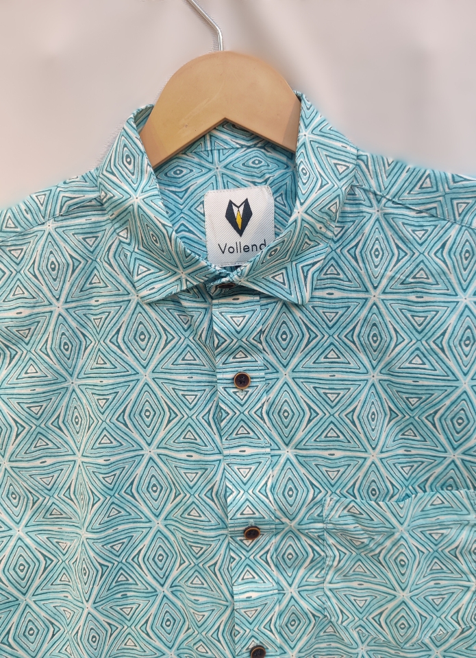 Cool Printed Full Sleeves Jaipuri Shirt in Cyan