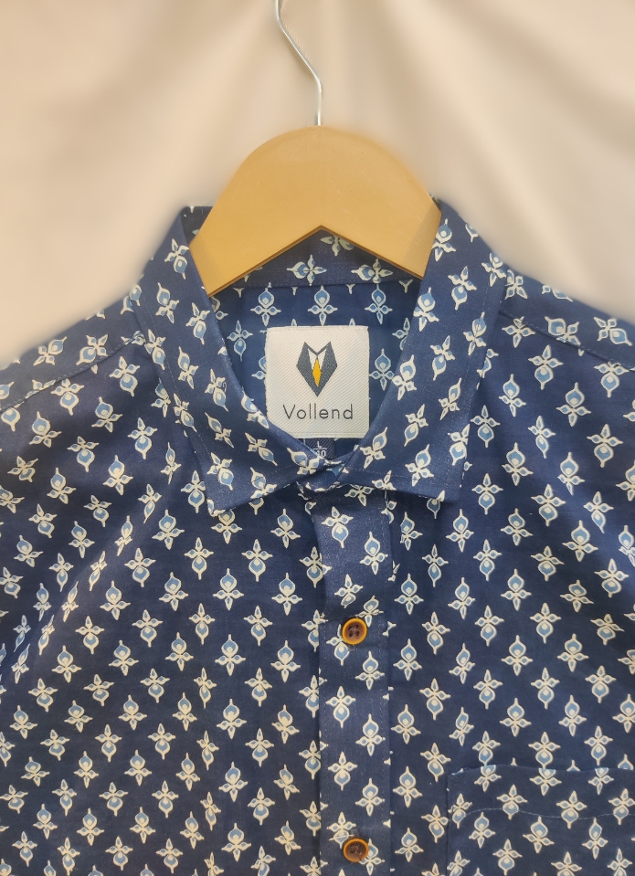 Navy Blue Printed Full Sleeves Jaipuri Shirt